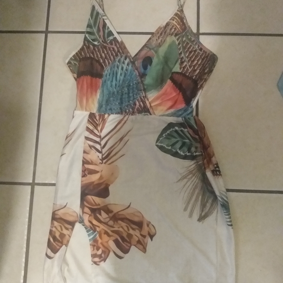 Tropical Palm Print Low Cut Wrap Dress - Picture 6 of 10